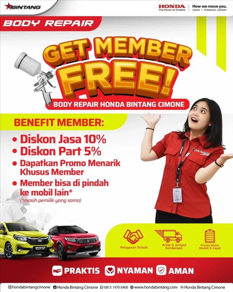 ✨ 𝗚𝗘𝗧 𝗠𝗘𝗠𝗕𝗘𝗥 𝗙𝗥𝗘𝗘! ✨Kini perawatan body repair mobil Honda makin praktis, nyaman &