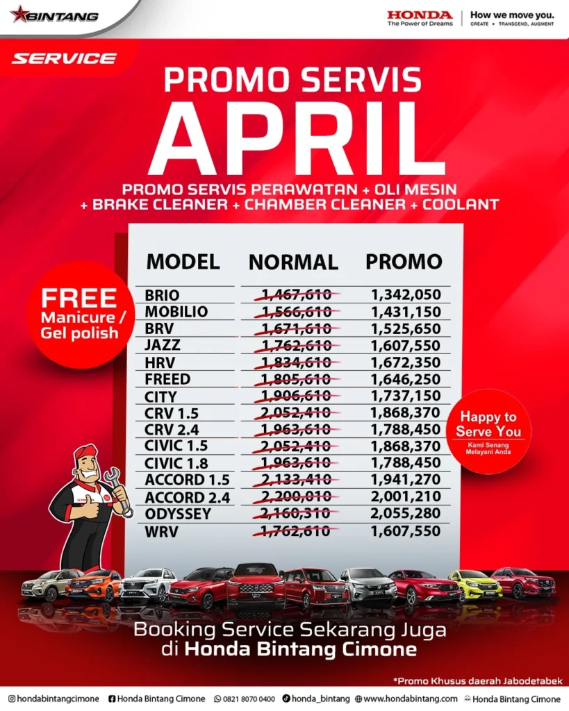Promo Service Mobil Honda April 2026 port